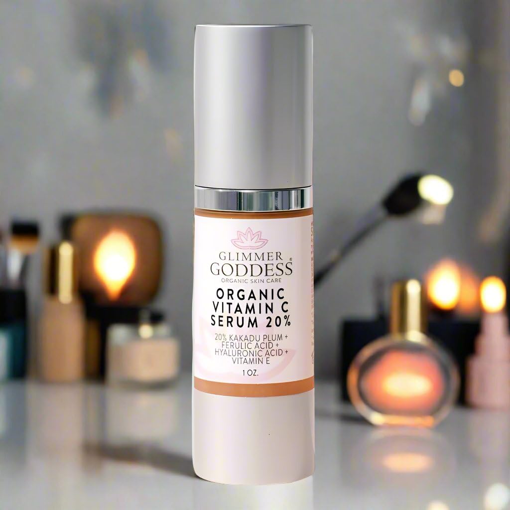 Glimmer Goddess Organic Vitamin C Face Serum with Kakadu Plum & Hyaluronic Acid – Hydrating & Revitalizing, 1 oz